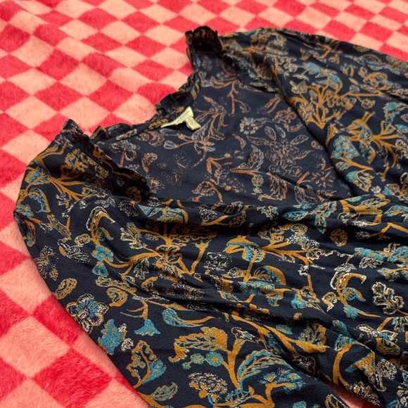 Lucky Brand Navy Floral Wrap Top with Orange Accents - Picture 3 of 6